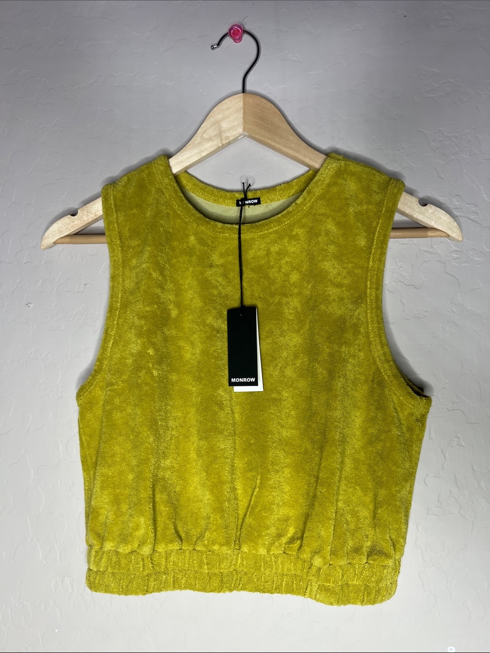 Monrow Chartreuse Terry Sleeveless Crop Top